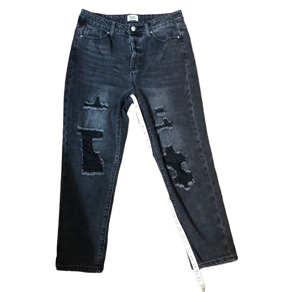 Simple Society black distressed ripped high rise straight leg jeans